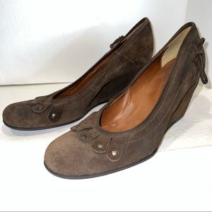 Sundance Wedge Brown Suede Fringed w Rivets Sz 42/9 US…Made in Italy